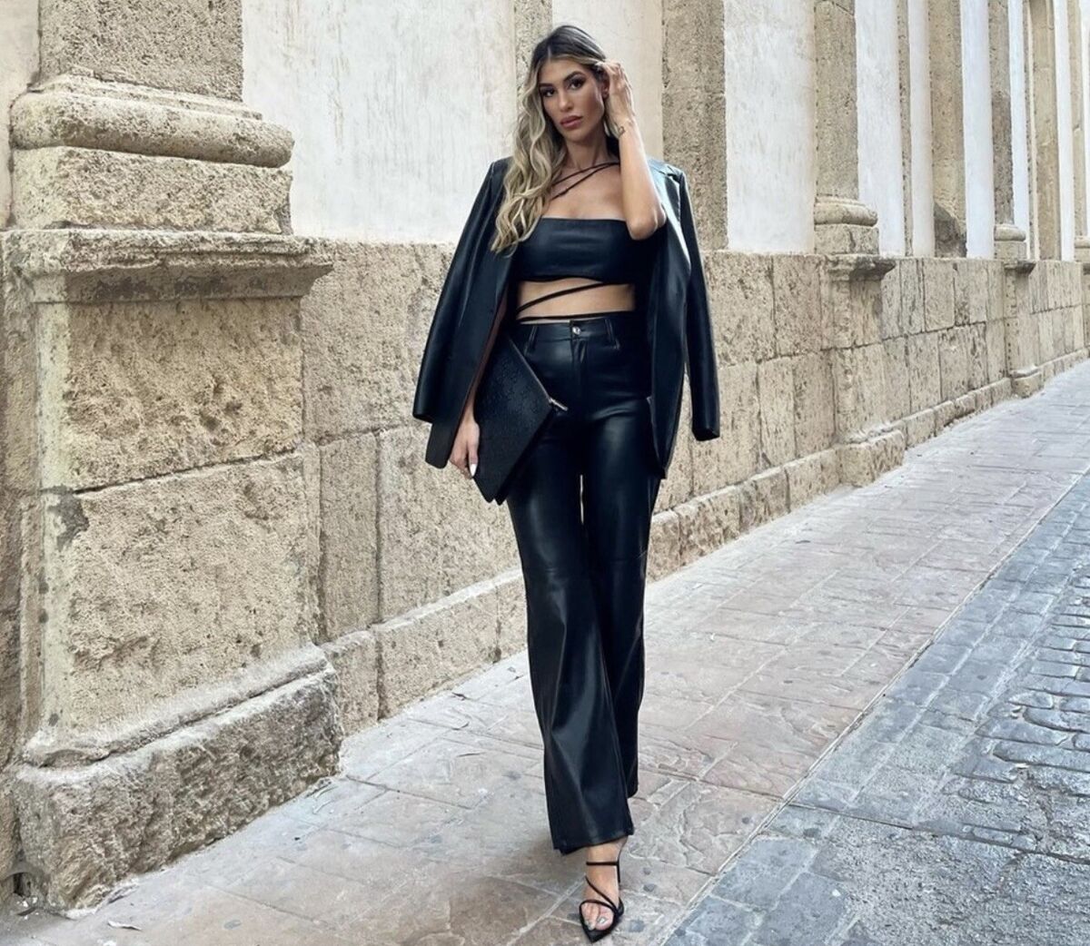 New $89 Zara x Kaia Sheep Leather Black Crop Top XS Small Medium