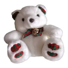 Vintage Teddy Bear Chosun Christmas White Plaid Bell Sitting