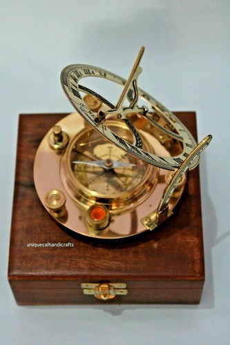 Nautical brass sundial compass 5 inch approx Lots of 10 pcs with wooden box - 第 7/10 張圖片