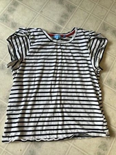 Draper James RSVP Navy and White Striped Crewneck Tulip Sleeve T-Shirt Size Med