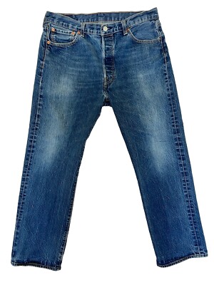Levis 501 Men Button Fly SZ 36x30 American Workwear Blue Denim Jeans READ