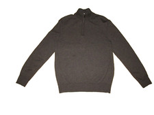 Men's UNTUCKIT Brown Extra Fine Merino Wool 1/4 Zip "Belguardo" Sweater Size L