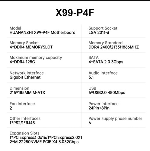 NEW X99-P4F MOTHERBOARD, M.2 SATA2 3Gbps LGA2011-3, DDR4, & I/O Shield Mainboard - Imagen 10 de 14