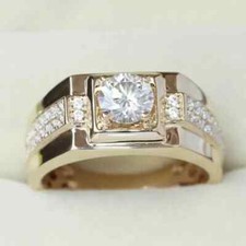 2Ct Round Cut Lab Created Diamond Men's Engagement Ring 14k Yellow Gold Plated