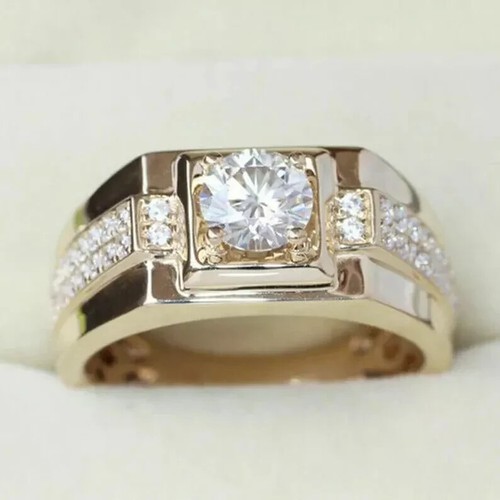 2Ct Round Cut Lab Created Diamond Men's Engagement Ring 14k Yellow Gold Plated