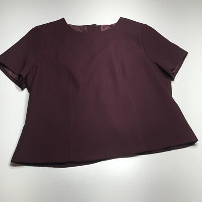 Jacqui-E Blouse Womens 16 Maroon Tailored Buttoned Back Dressy Short Sleeve