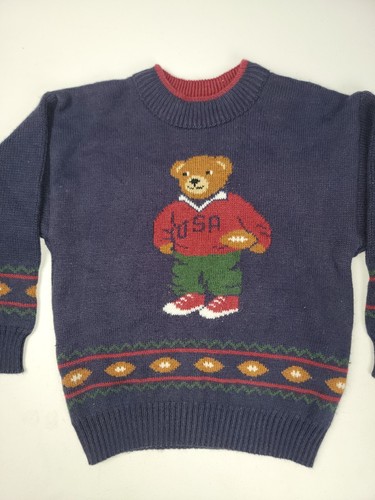 VTG Growing Up Lord & Taylor Teddy Bear USA Football knit sweater sz 4 Small - Picture 2 of 9