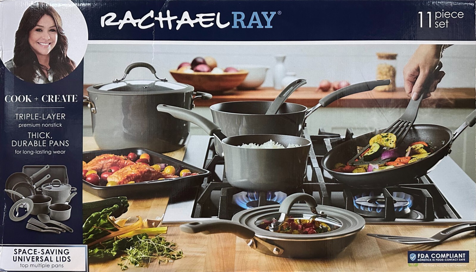 Набор посуды с антипригарным покрытием Rachael Ray из 11 предметов (серый)