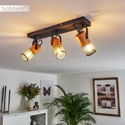 Suspension Vintage Hofstein – Métal Et Bois – Noir/Marron – 1-3 Lumières