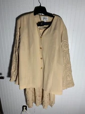 Tally Taylor Womens Biege Fully Lined 2pc Skirt Top Sz 24W 