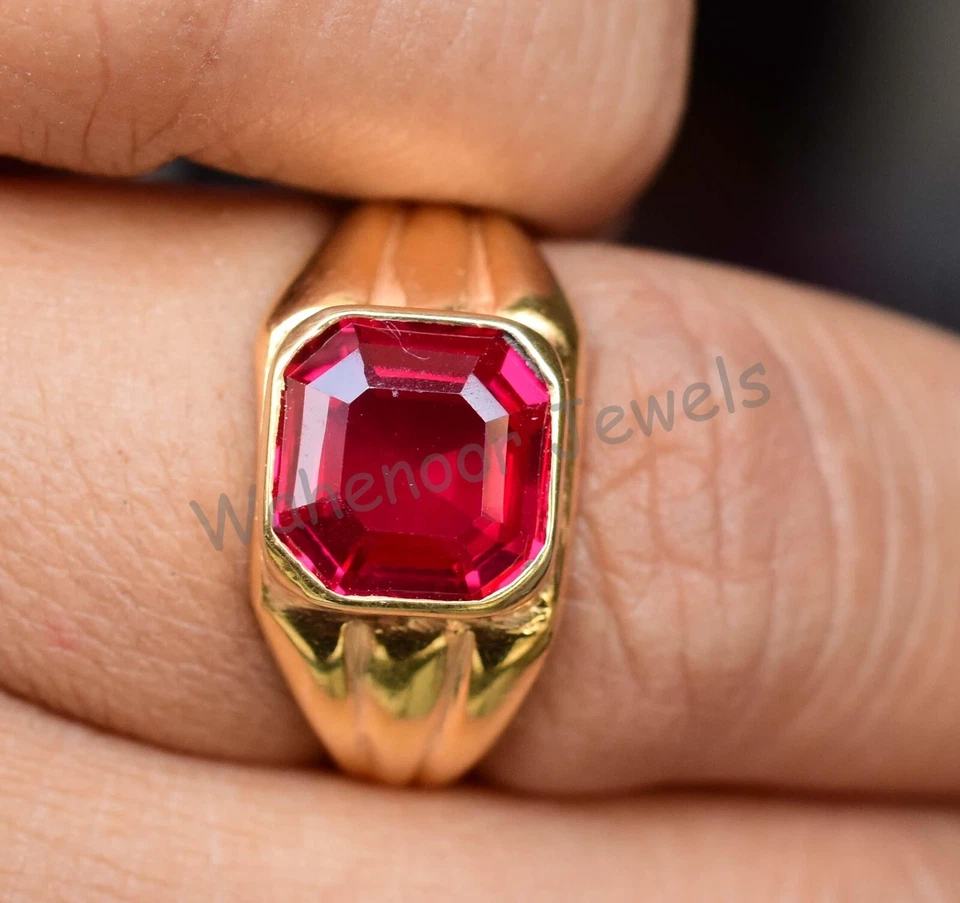 Natural Red Ruby Asscher 925 Sterling Silver Ring Vintage Look For Men Certified - Image 2 of 4