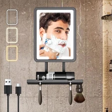 Heated Shower Mirror Fogless for Shaving, Fogless Shaving Mirror with Light f...