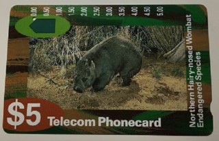 Telecom Phonecard $5 magnetic Endangered Species Wombat Australia Rare Used