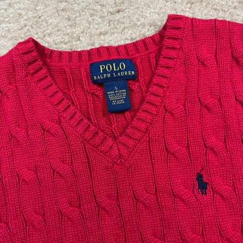Polo Ralph Lauren Boys Red Cable Knit Vest Size 5 - Picture 2 of 4