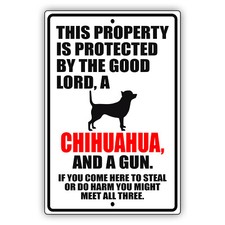 This Property Is Protected By The Good Lord A Chihuahua Dog Aluminum Metal Sign