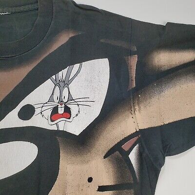 Taz Looney Tunes Big Print Bugs Bunny In Eyes L T Shirt Freeze Vintage 1997