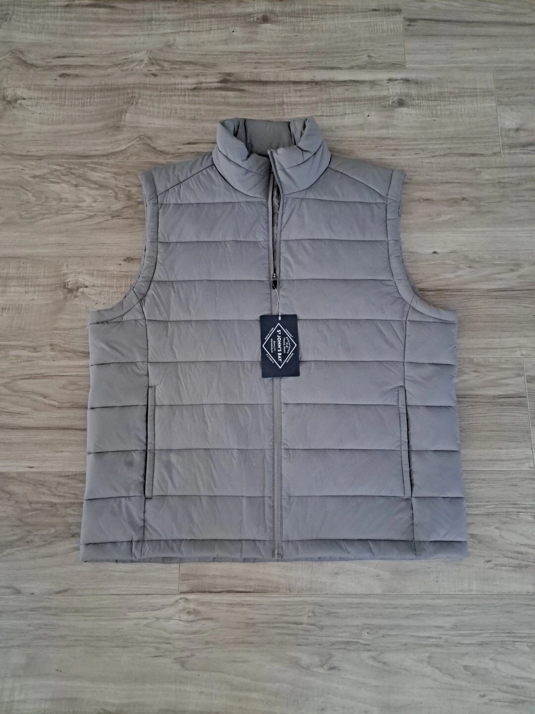 St. Johns Bay Gray Winter Puffer Vest Full Zip Pockets Size XL Lightweight