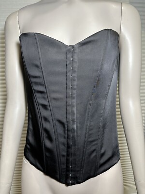 New ZARA Black Satin Effect Corset Top Sweet Heart Neckline Front Closure size M