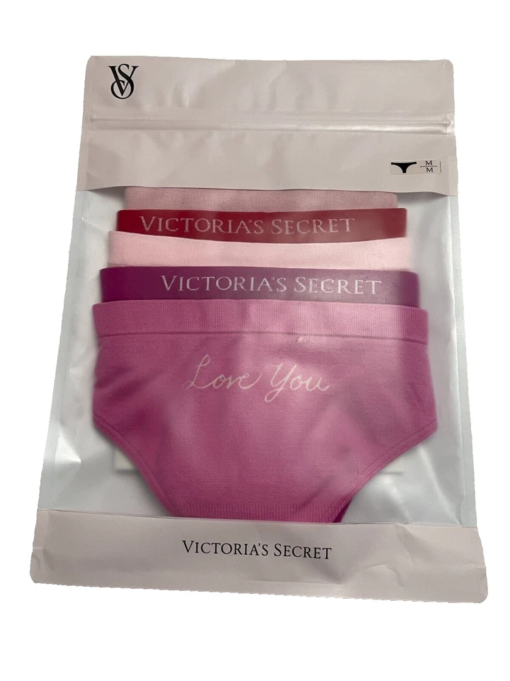 Tanga Victoria Secret sin costuras para mujer tiro medio bajo 5 pares Love Script Foto 3 de 3
