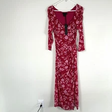 House of Harlow 1960 Dress Womens Size S Pink Floral Mesh Ruched Midi NWT