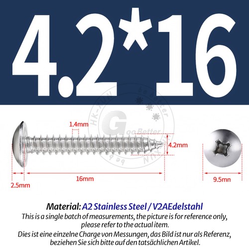 304 A2 Stainless Steel Phillips Pan Head Self Tapping Screws Tappers Pozi Pili - Picture 61 of 139