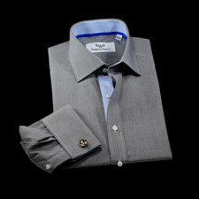 Gray Mens Formal Business Dress Shirt Mini Check Designer Light Blue Oxford