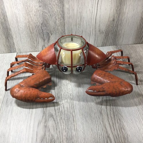 Decorative Tin Crab Candle Holder Tin body/Legs w/Open Glass Center 12x6x5 inch - Picture 2 of 15