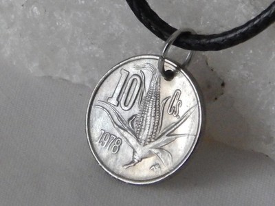 1978 Mexico 10 Centavos Coin Pendant Necklace Ear of Corn #347