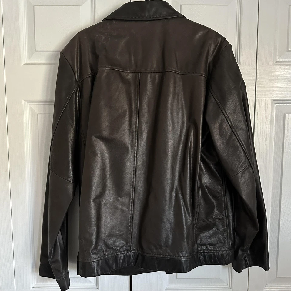 Merona Leather Jacket Mens Large Black Zip Button Car Coat Quilted Grunge Motto - Image 2 of 4