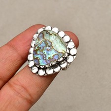 Abalone Shell Gemstone 925 Sterling Silver Handmade Jewelry Ring Size 7