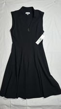 Calvin Klein Black Sleeveless A-Line Midi Dress V-Neck Size 6 Knit Polyester