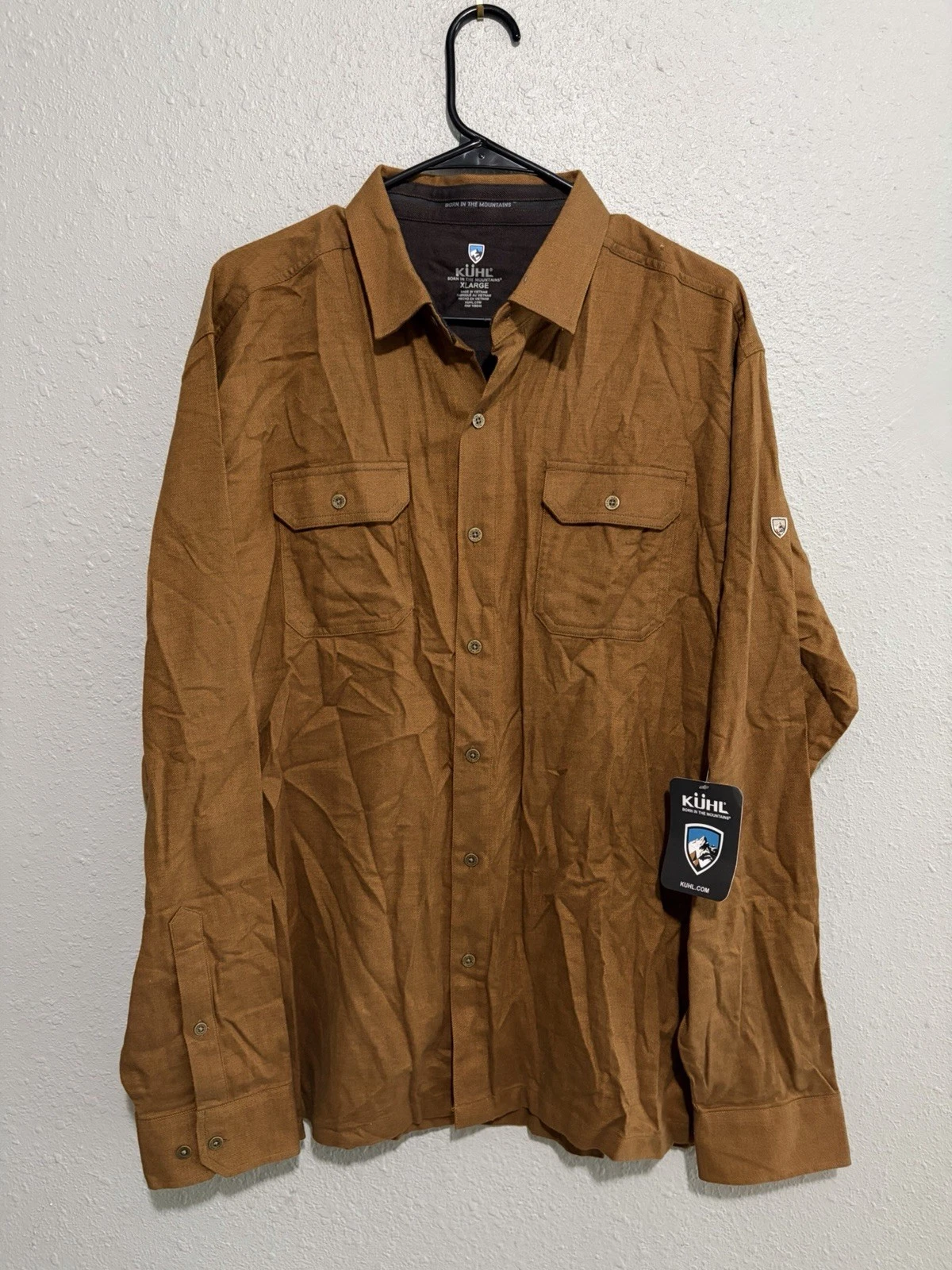 Kuhl Dillinger Flannel Shirt Men XL Brown Button Down Cotton Outdoor Hiking NWT