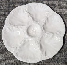 Vtg French White Majolica Gien Oyster Plate Mid 20th Century 9.75"