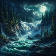 Digital Image Picture Photo Wallpaper Background Desktop Art Waterfall Moon #A35