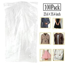 100 Pack Garment Bag Transparent Clothing Dust Cover Dustproof Hanging Clothe...