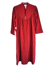 Vtg 80'S Vanity Fair M Red Velour Robe Maxi Granny Core Night Gown Tassel Quilt