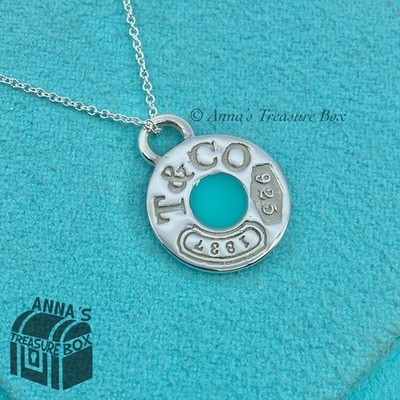 Tiffany & Co. 925 Silver 1837 Blue Enamel Circle 18” Necklace +