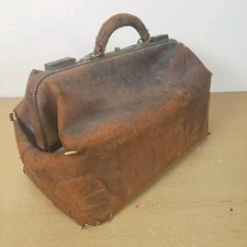 Antique Brown Leather Doctors Bag 16" Brass Hardware Distressed Early 1900s