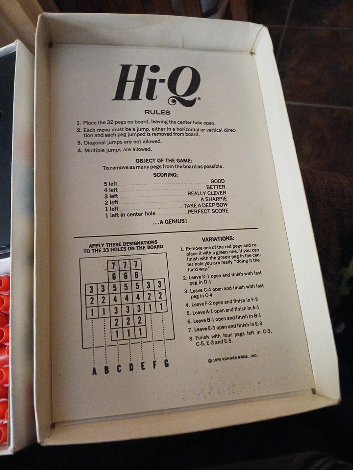 Vintage 1972 Kohner Hi-Q Peg Board Puzzle Game Skill Solving - Image 3 of 4