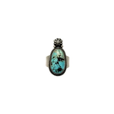 Edison Sandy Smith, Ring, Hubei Turquoise, Sterling Silver, Navajo Handmade, 8