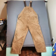 Carhartt Bib Overalls 44x32 Brown Tan R06 211 VTG Double Knee