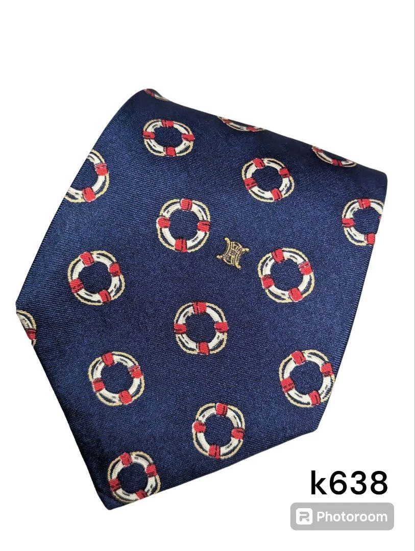 Cravatta seta Celine blu navy a pois accessorio abito formale classico