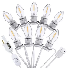 Christmas Village Lights Cord with 9 Bulbs, 18FT C7 LED Lamp with Dimmer  Fem...