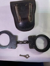 Vintage American Handcuff Co. Handcuffs w/ Key + Bianchi #35 Case