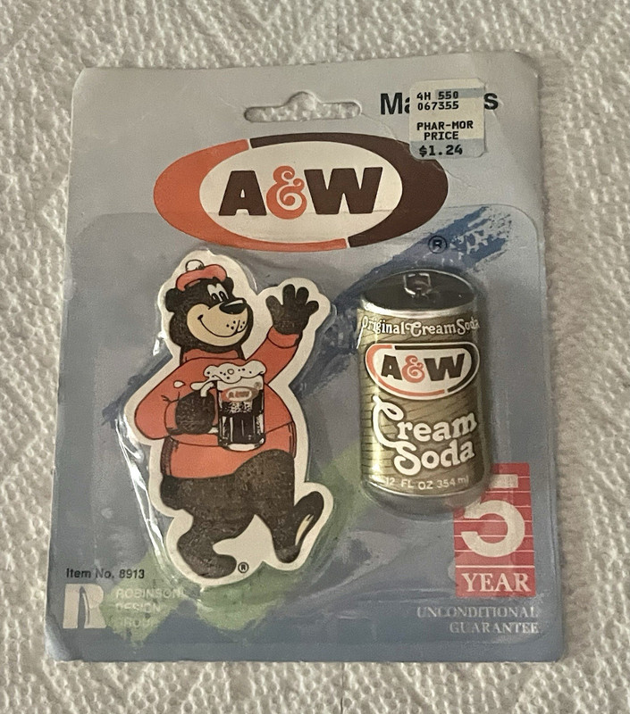 RARE NOS A&W ROOTY Bear & Cream Soda Can Fridge Magnet Set Souvenir Collectible