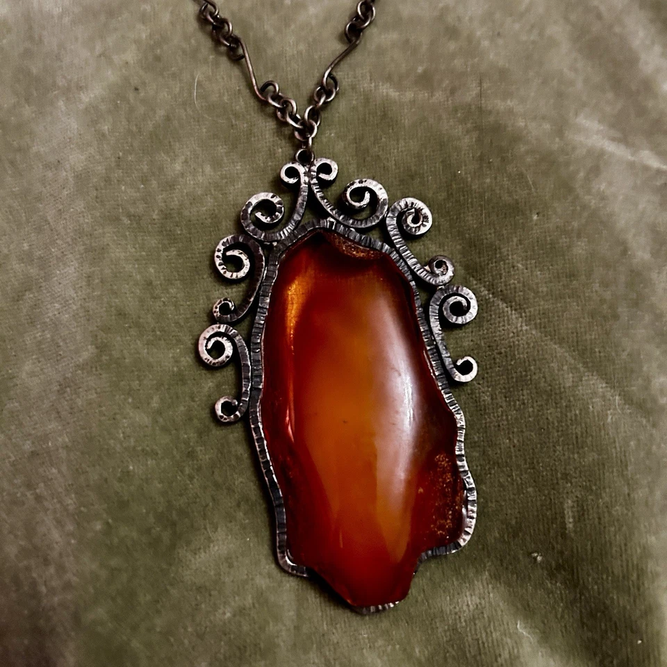 Antiguo collar llamativo ámbar báltico con cadena de plata hecha a mano Foto 4 de 4