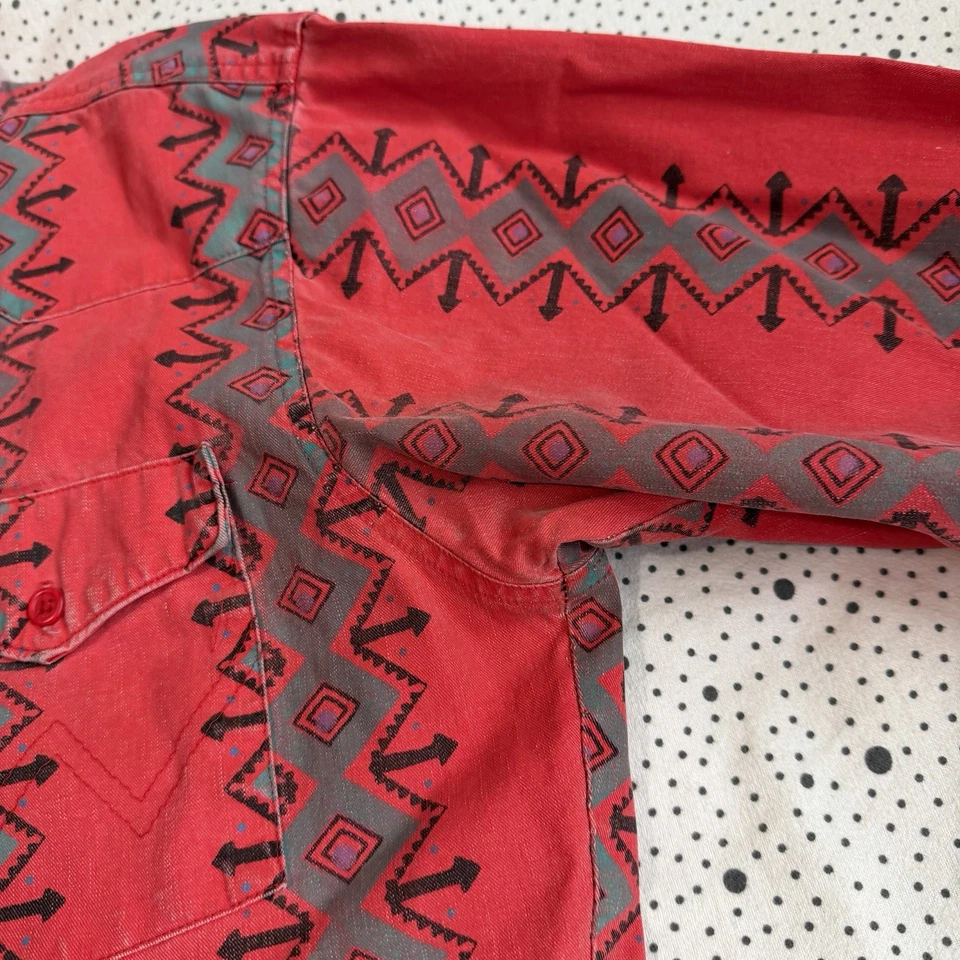 Camisa de Colección Años 90 Wrangler Brushpopper Para Hombres 15-34 Rojo Azteca Perla Occidental A Presión Foto 4 de 4