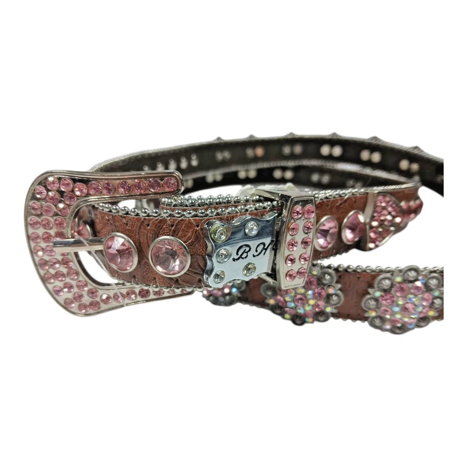 Cinturón BHW Mujer Marrón Rosa Estrás Occidental Bling 1" Ancho Talla 5XL 46-50" Foto 3 de 4