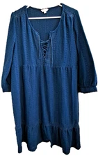 Frye and Co. women's XL Teal 3/4 Sleeve Peasant Lace Up Eyelet Dress Western