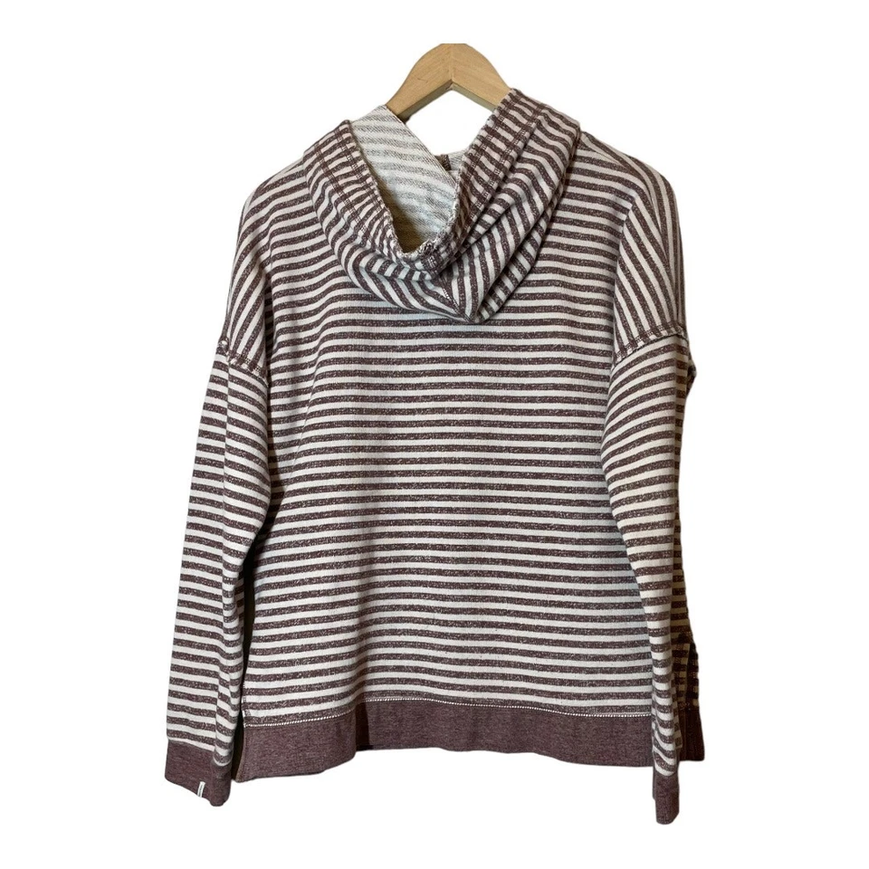 Sudadera con capucha Volcom para mujer a rayas de felpa francesa mediana granate crema Foto 2 de 4